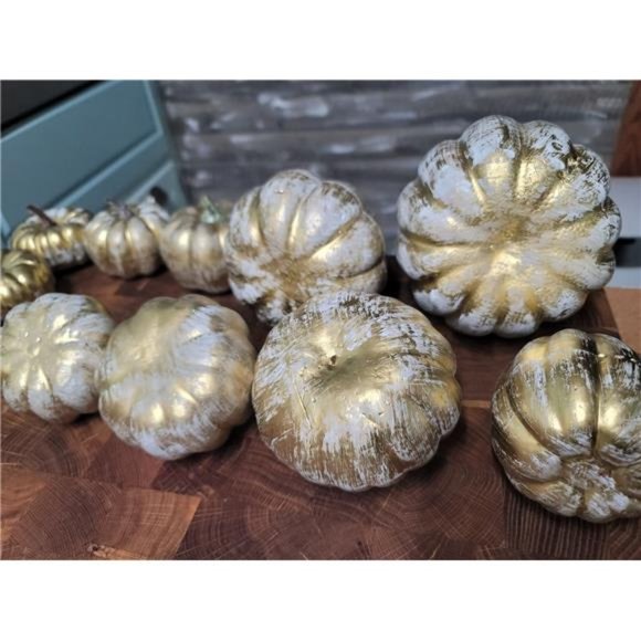 12 Pcs | Thanksgiving Pumpkin Decorations | Artificial Foam Golden Pumpkins - Picture 4 of 8